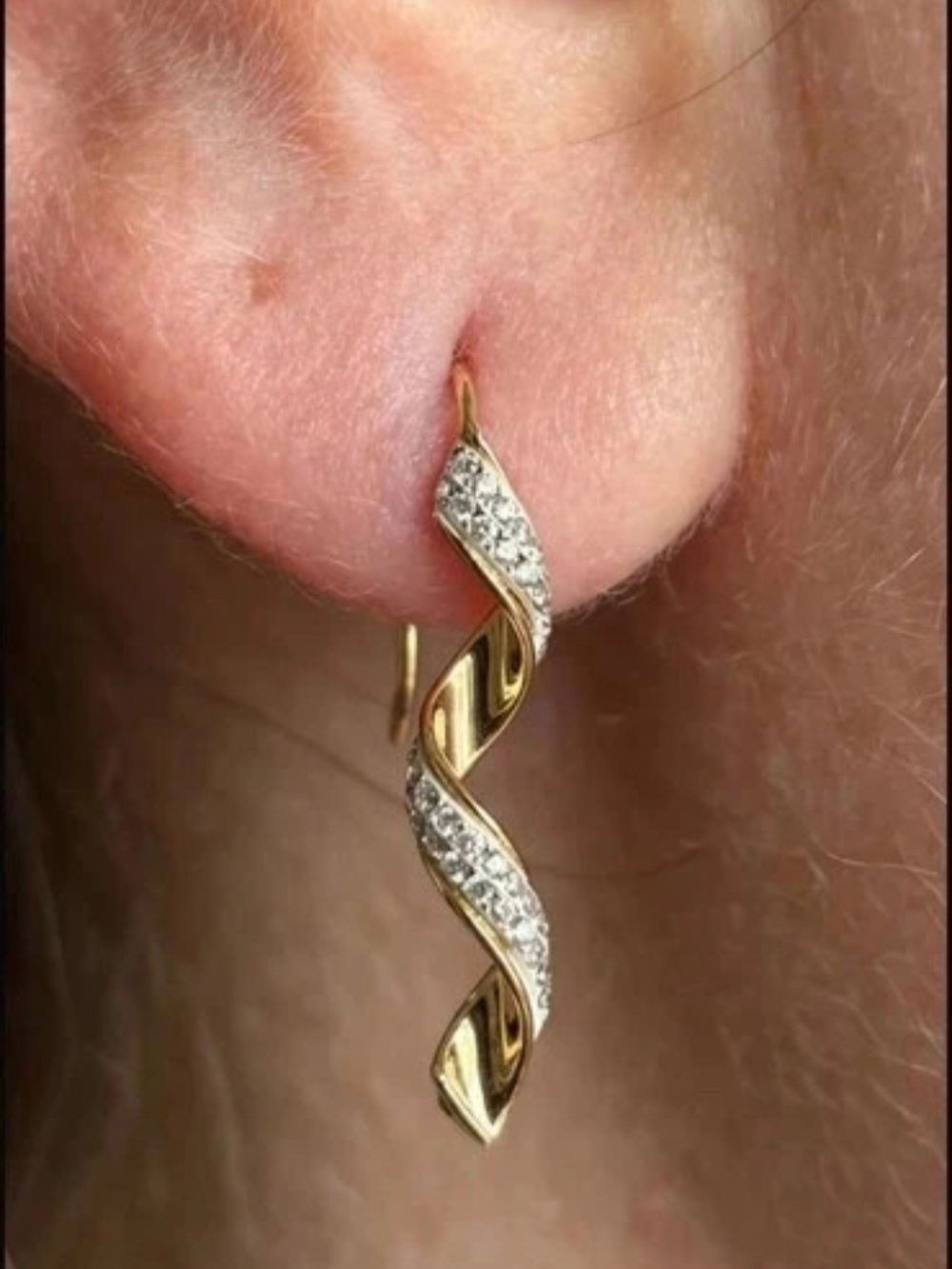 Gold Twist Drop Earrings with Pavé Crystals - Women Jewelry